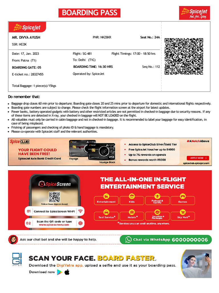 SpiceJet Boarding Pass Details | PDF