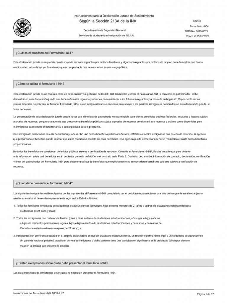 Instrucciones del Formulario I-864 | PDF | Impuestos | Impuesto sobre ...