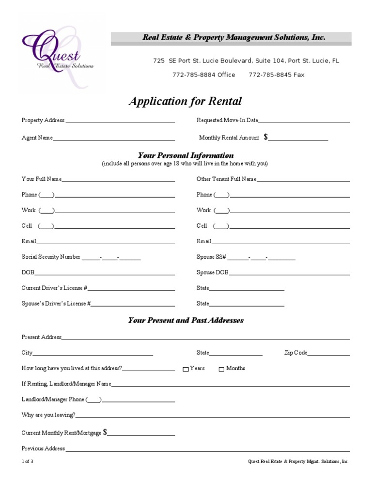 Application For Rental Blank | PDF | Renting | Landlord