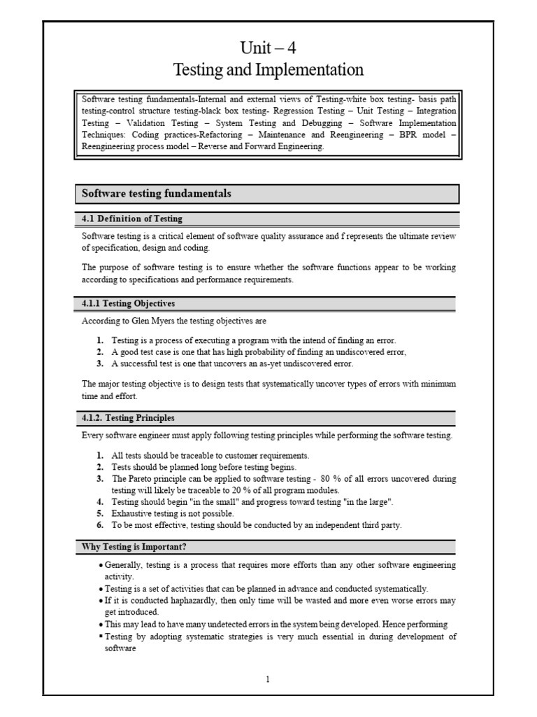SE Unit 4 | PDF | Software Testing | Verification And Validation