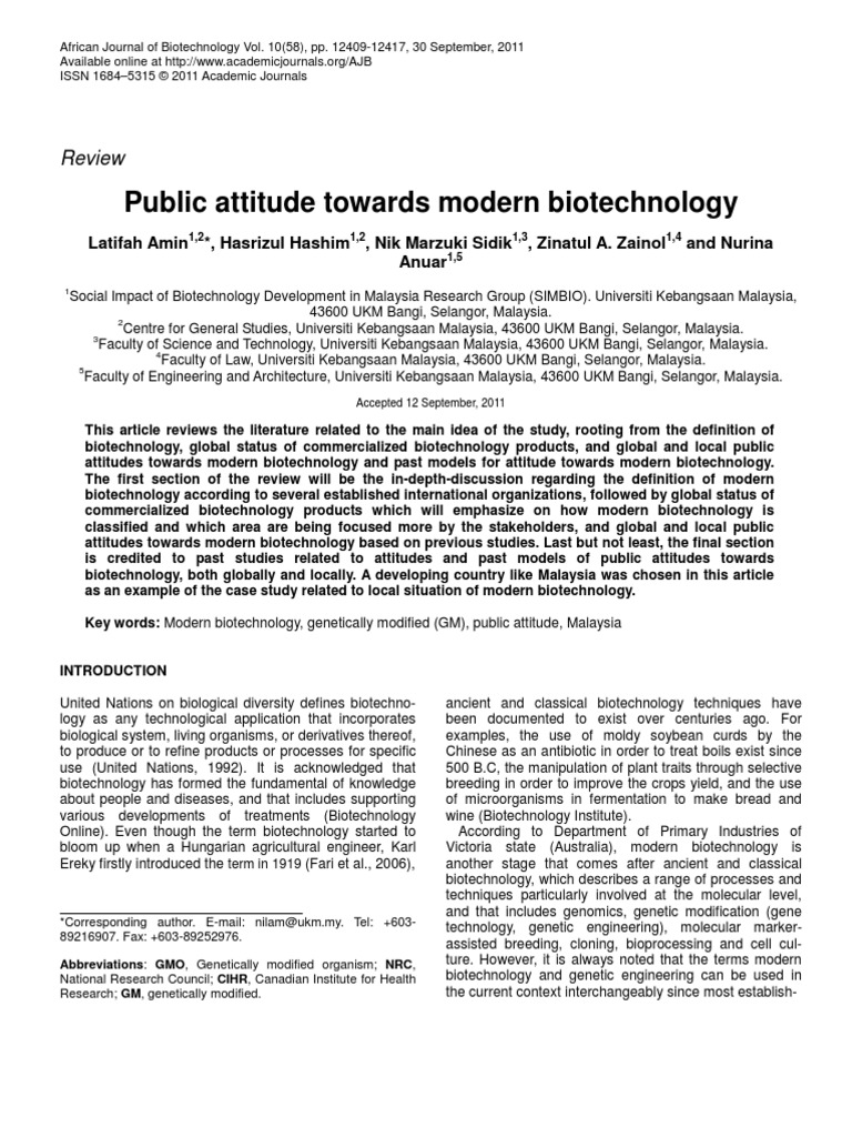 1public Attitudes Toward Modern Biotechnology | PDF | Genetically ...