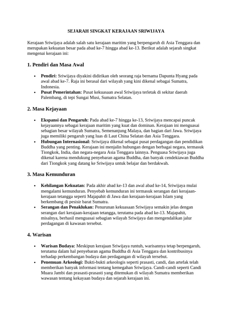 Sejarah Singkat Kerajaan Sriwijaya | PDF | Sejarah