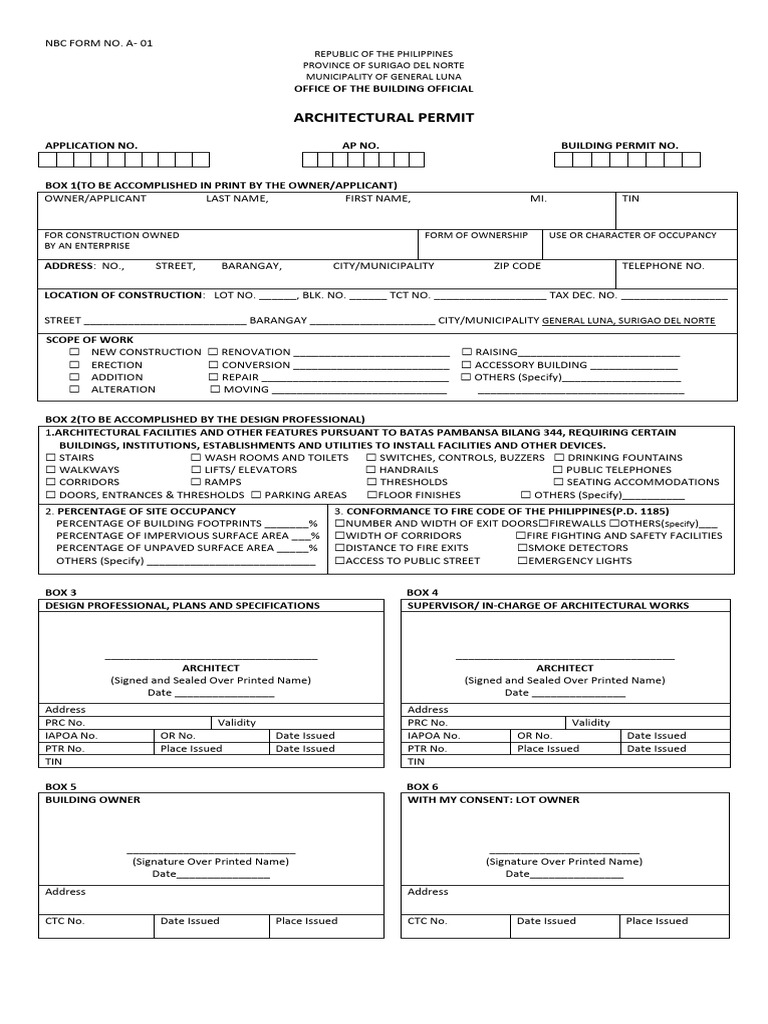 General Luna Architectural Permit Form | PDF | Specification (Technical ...
