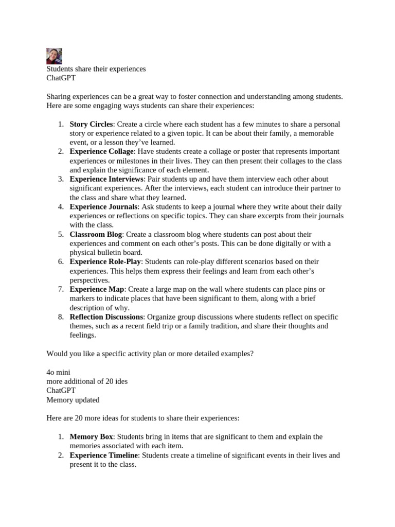 Engaging Student Experience Activities | PDF | Experience | Scrapbooking