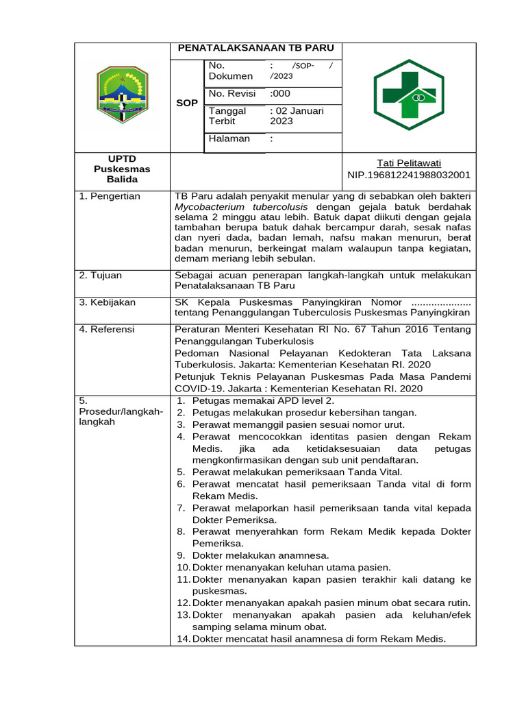 Sop Penatalaksanaan Tb Paru Fixs Pdf