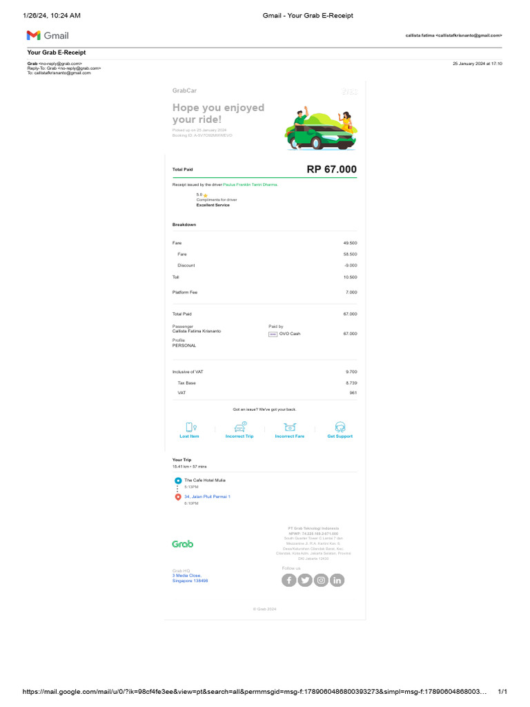 Grab E-Receipt for Your Ride | PDF