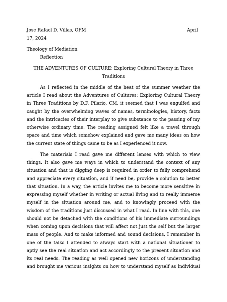 Cultural Theory and Personal Reflection | PDF