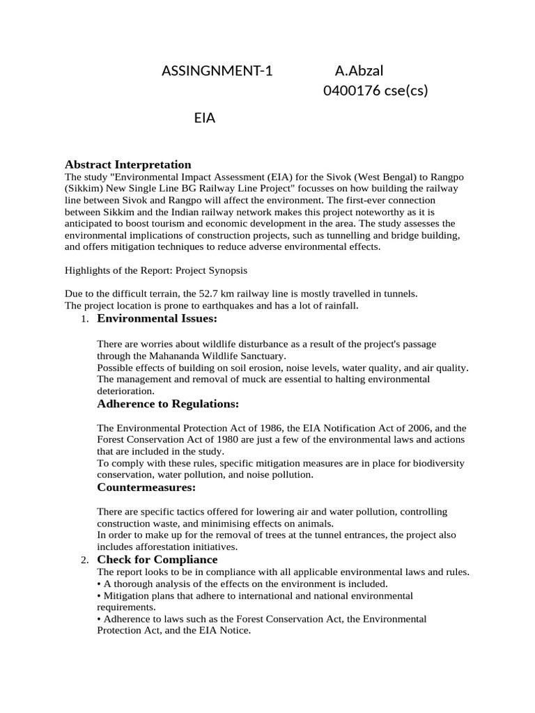 ASSINGNMENT Eia | PDF | Environmental Impact Assessment | Environmental Law
