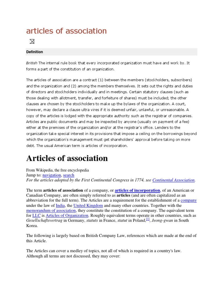 Understanding Articles of Association | PDF | Articles Of Association ...