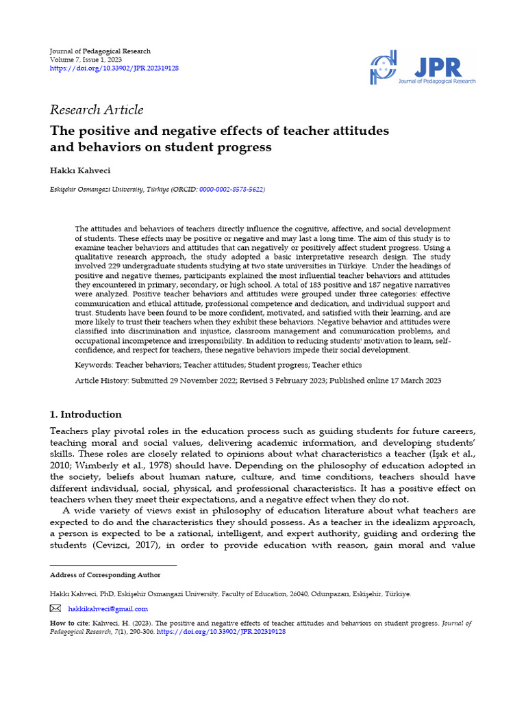 Teacher Attitudes Impacting Student Progress | PDF | Teachers ...