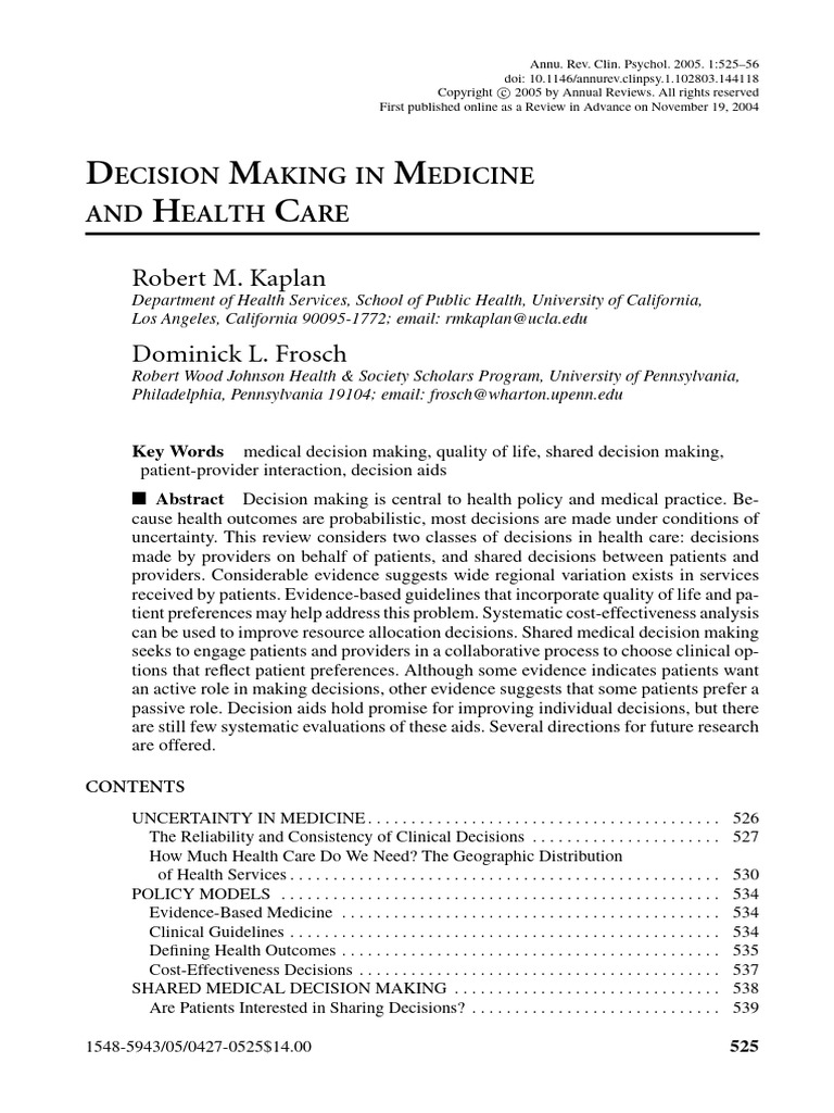 Decision Making in Medicine and Health Care | PDF | Radiology | Health Care