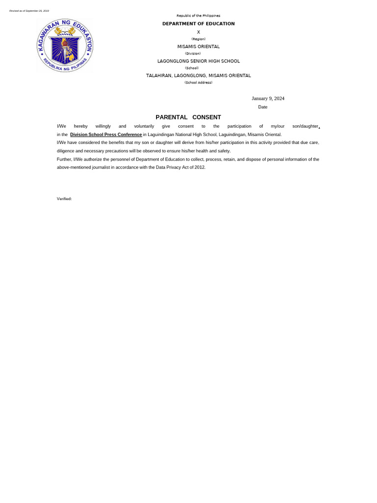 Parental Consent for School Press Conference | PDF