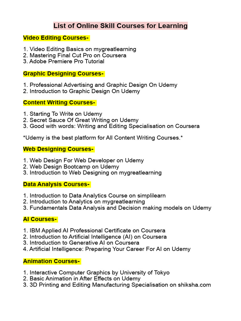 Top Online Skill Courses List 2023 | PDF | Graphic Design | Artificial ...