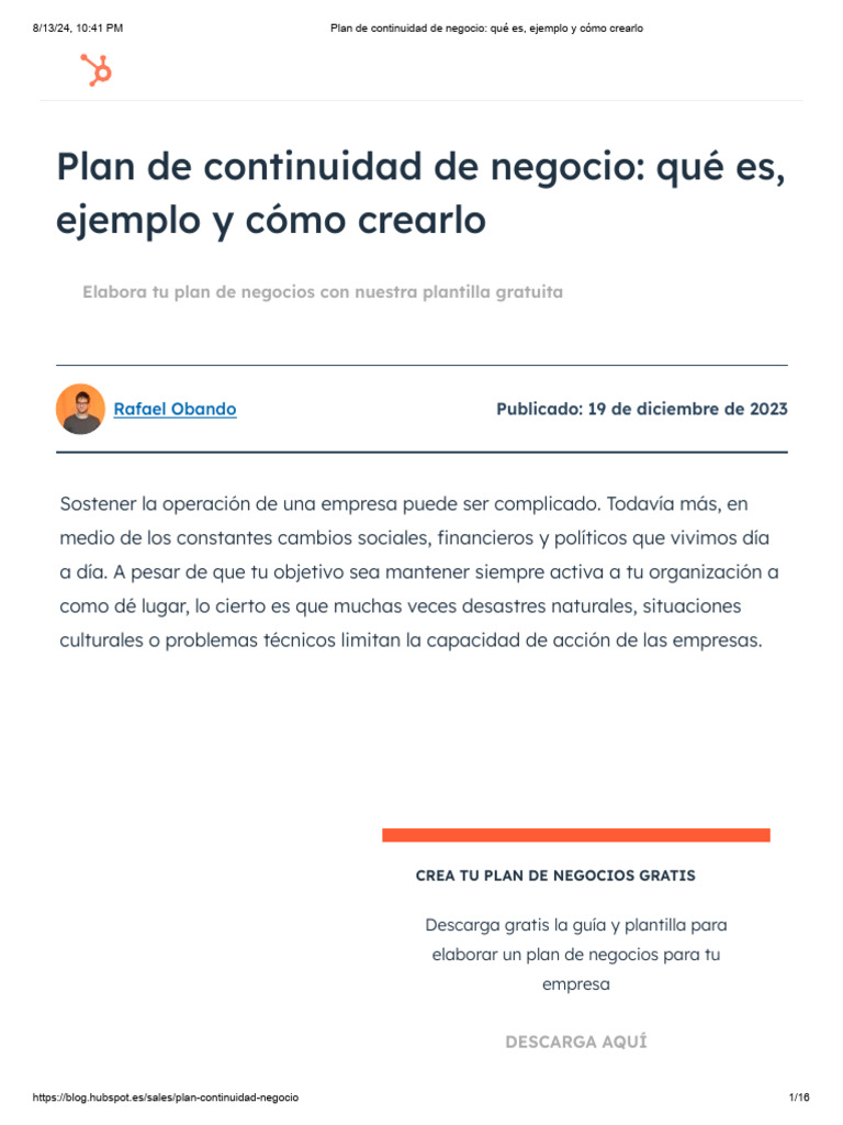 Cómo crear un plan de continuidad empresarial | PDF | Plan de negocios ...