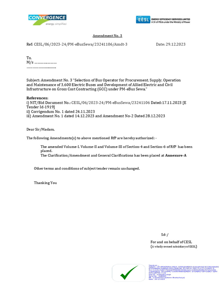 Amendment No. 3 for Electric Bus RfP | PDF | Request For Proposal | Bus