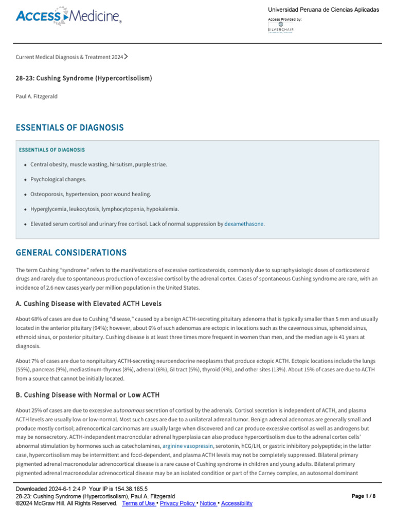 Cushing Syndrome Diagnosis & Treatment 2024 | PDF | Adrenal Gland | Glands