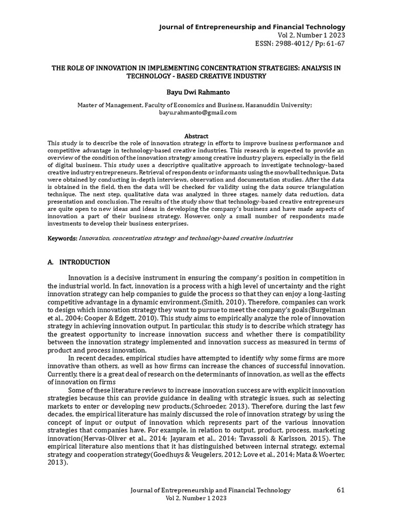 Technology Based Creative Industry | PDF | Innovation | Strategic ...