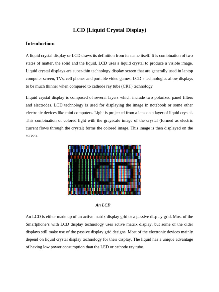 LCD (Liquid Crystal Display) | PDF | Liquid Crystal Display | Computer ...