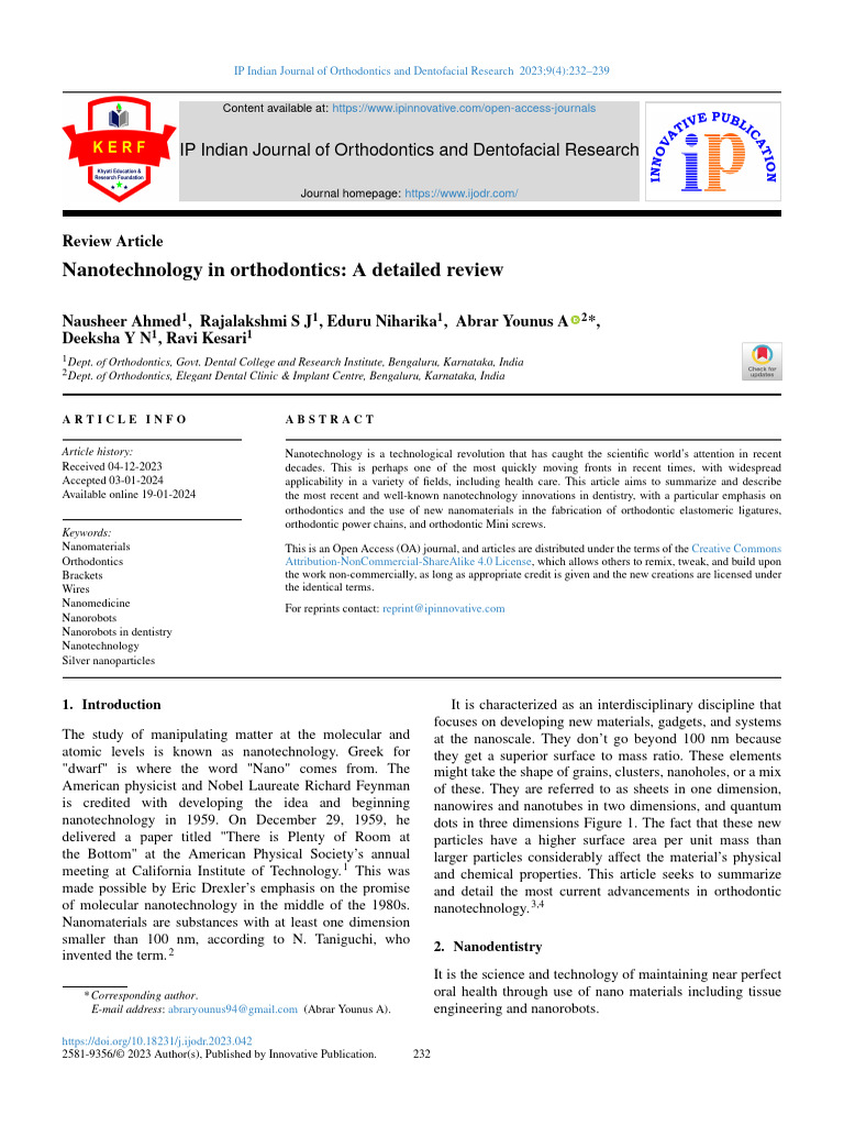 Nanotechnology in Orthodontics: A Detailed Review: IP Indian Journal of ...