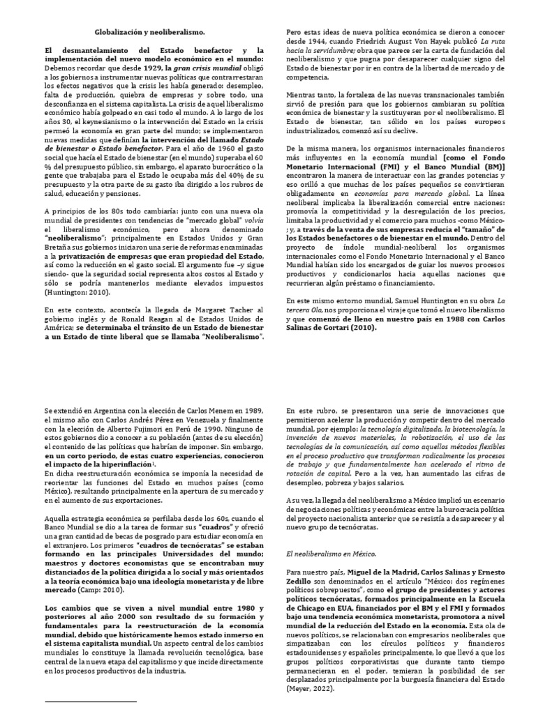 Lectura 1 globalizaci n y neoliberalismo pdf neoliberalismo