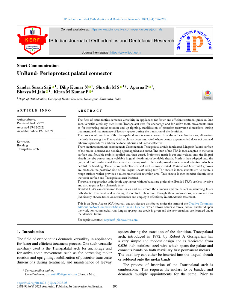 Unband-Perioprotect Palatal Connector: Ip Indian Journal of ...