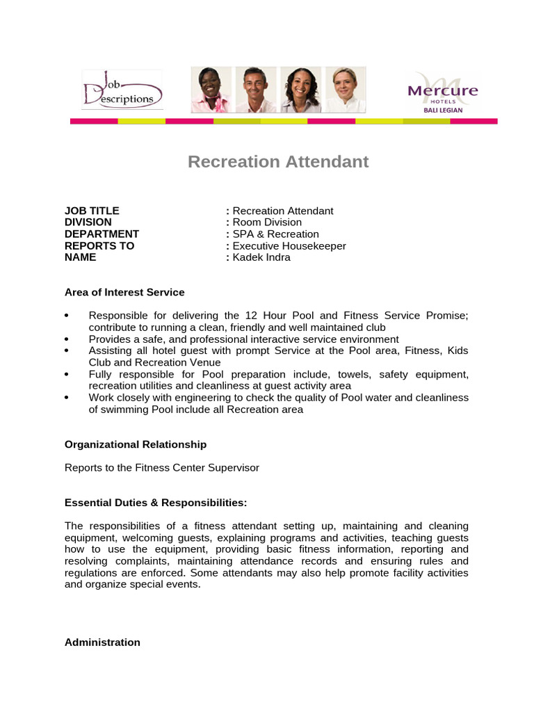 Spa Rec Recreation Attendant Pdf Recreation Business