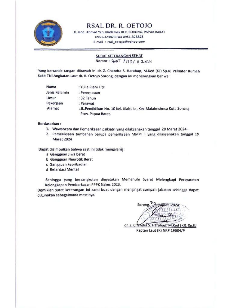 Surat Sehat Rohani | PDF