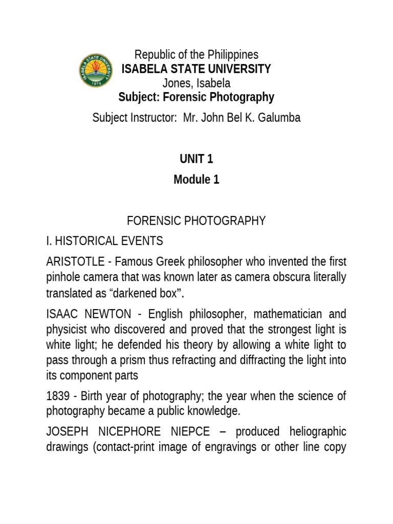 Module On Forensic Photography Updated Pdf Camera Lens Camera