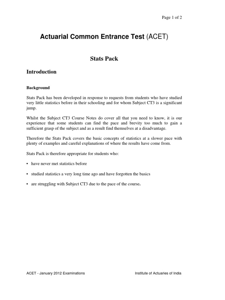 ACET Exam Stats Pack Overview | PDF