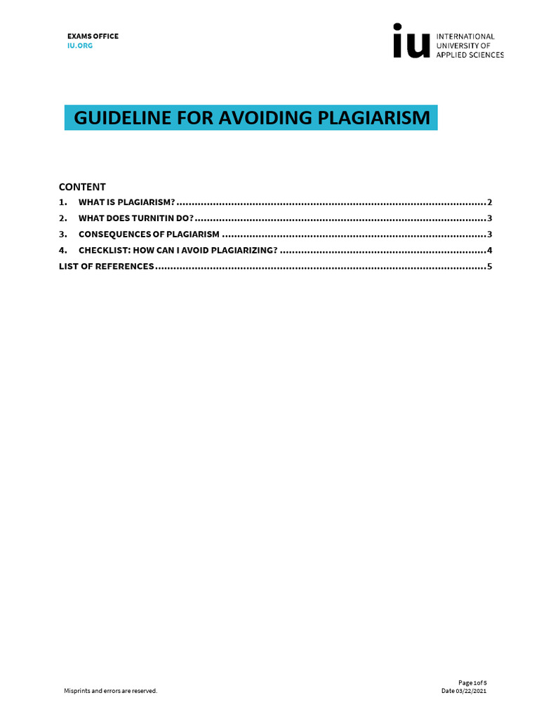 Plagiarism Avoidance Guidelines | PDF | Plagiarism | Thesis