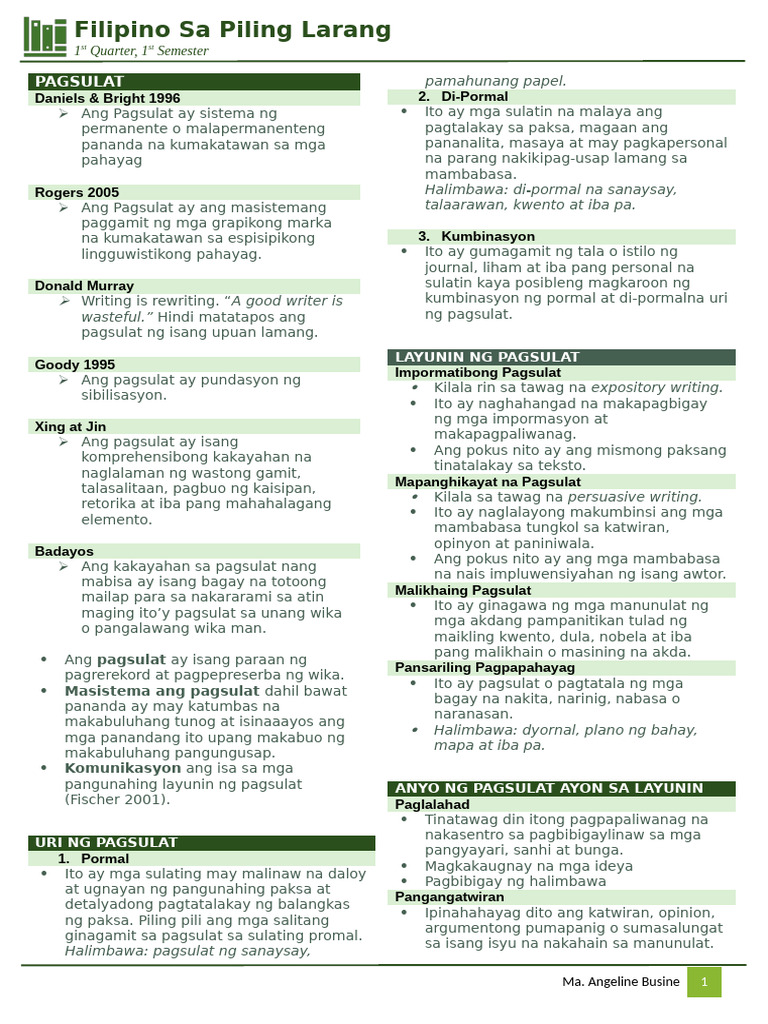 Filipino Sa Piling Larang | PDF