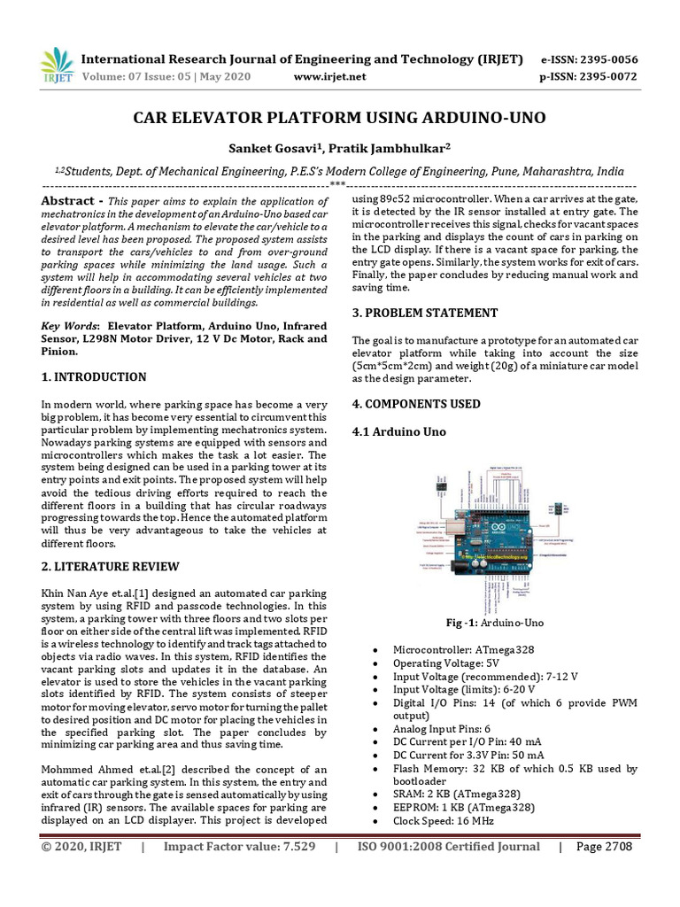 Irjet Car Elevator Platform Using Arduin | PDF