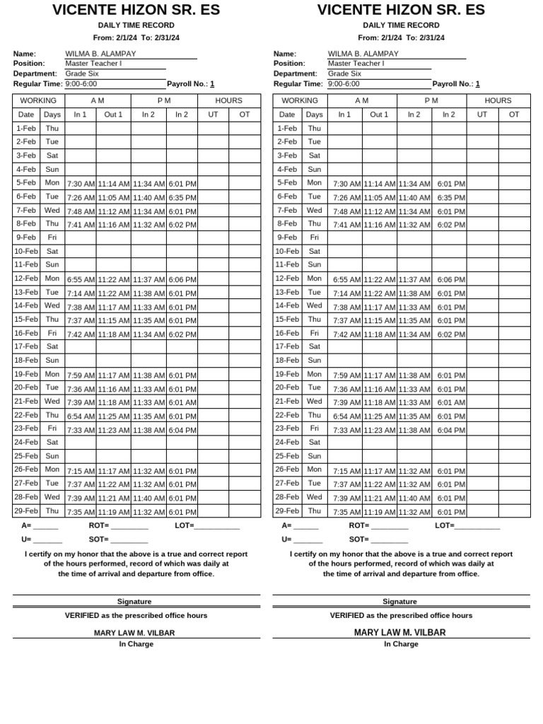 DTR Template | PDF