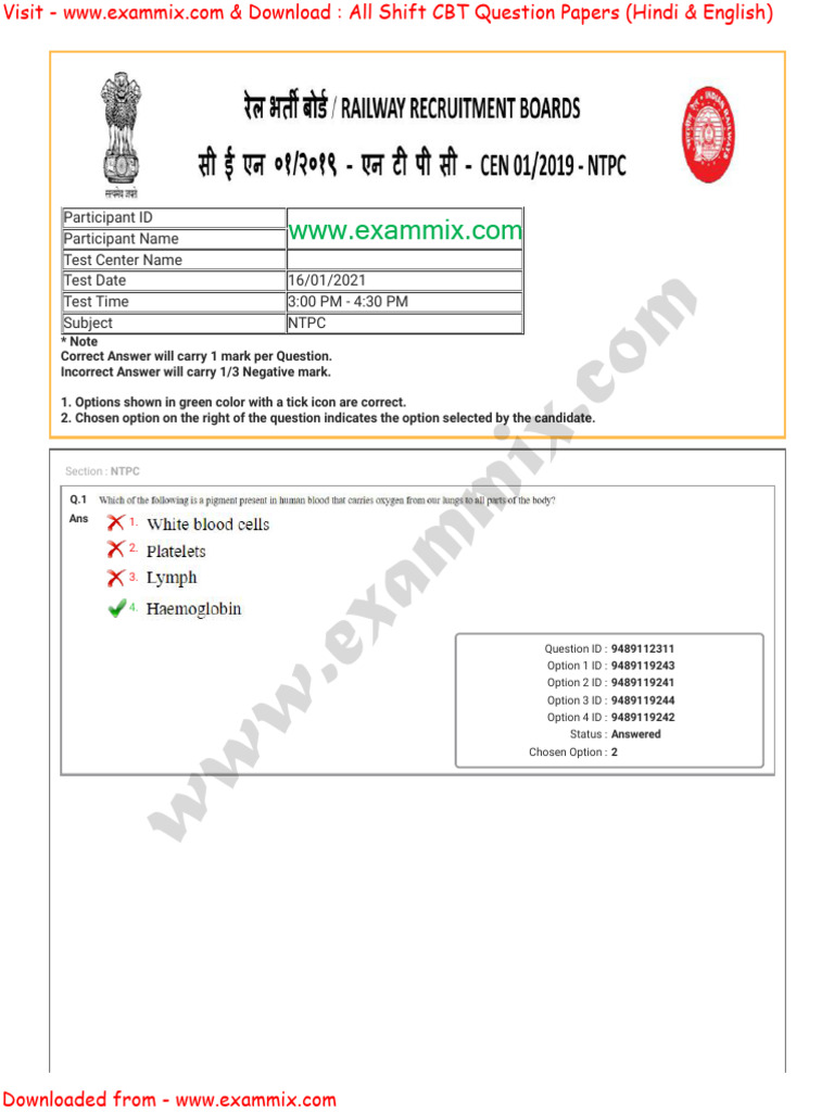 RRB NTPC Question Paper 2021 PDF in English Part 4 (10 Shift) | PDF