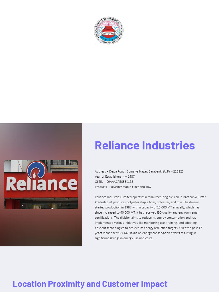 Reliance Industries Barabanki Overview | PDF | Logistics | Inventory