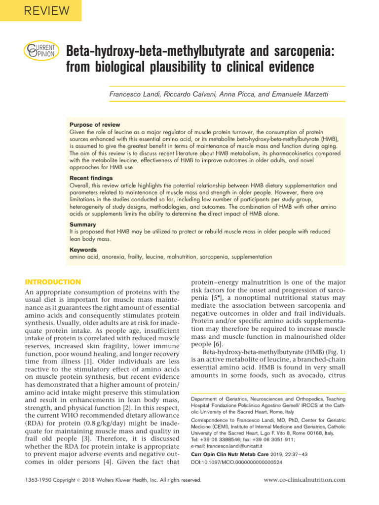 Beta-Hydroxy-Beta-Methylbutyrate and Sarcopenia - From Biological ...