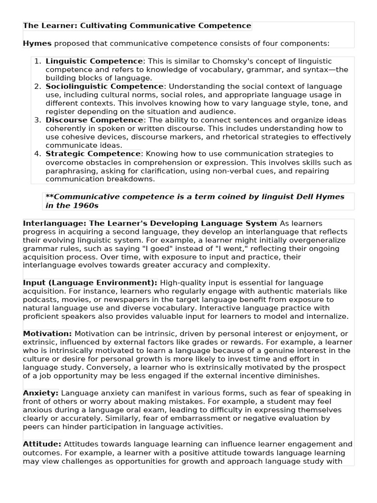 Communicative Competence in Language Learning | PDF | Second Language ...