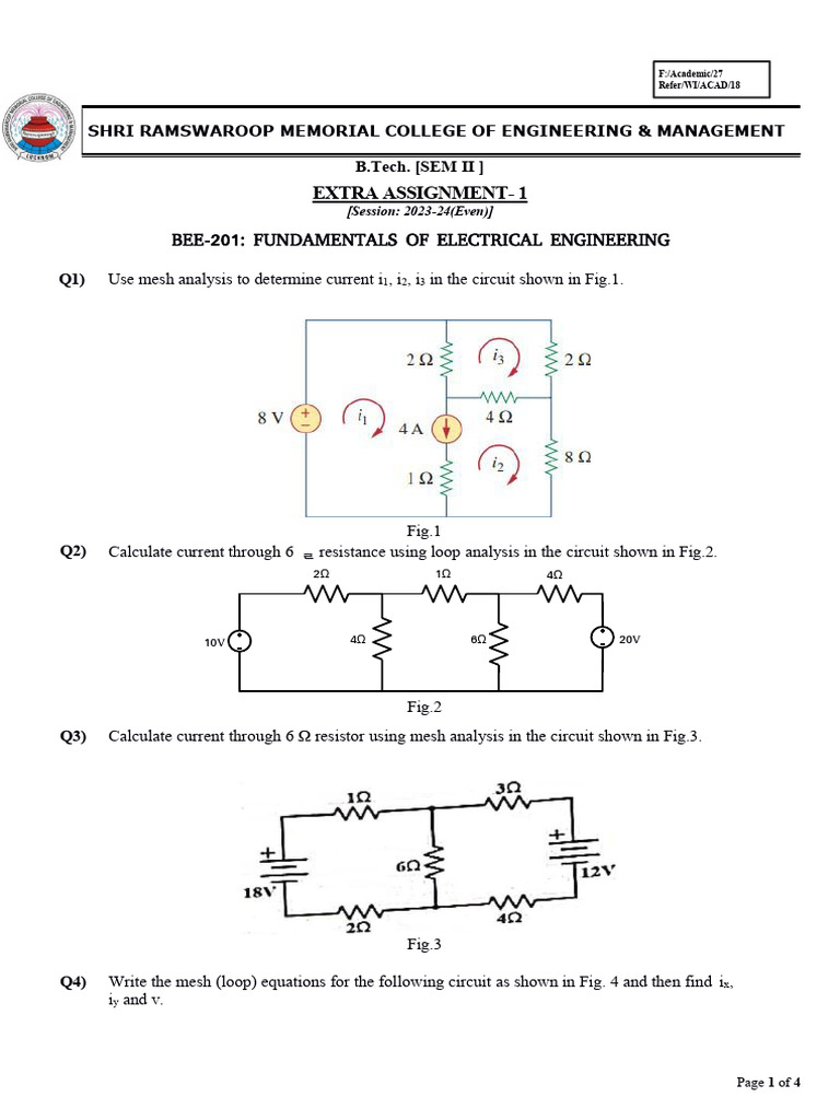 Extra Assignment 1 - BEE 201 | PDF | Electrical Network | Electromagnetism