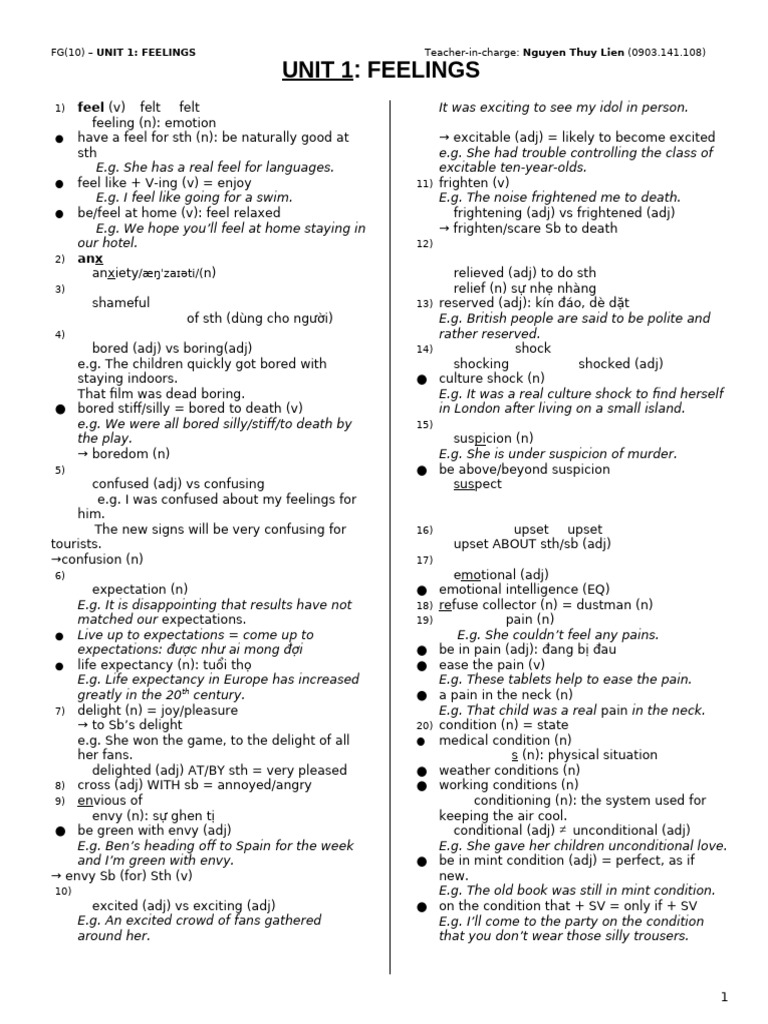 Unit 1 Feelings Pdf Psychology