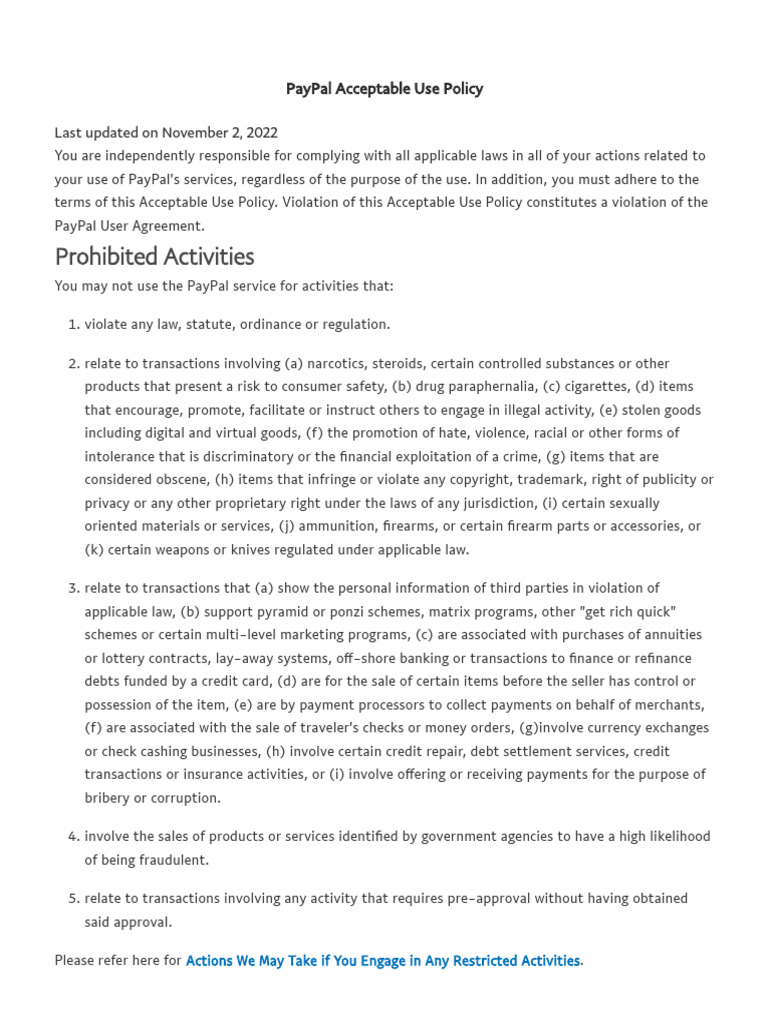 PayPal Acceptable Use Policy | PDF | Multi Level Marketing | Pay Pal