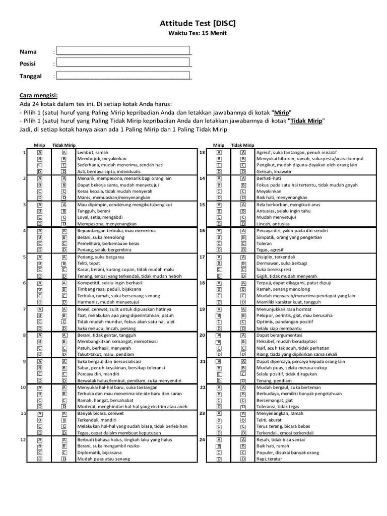 Tes Kepribadian DISC 24 Kotak | PDF