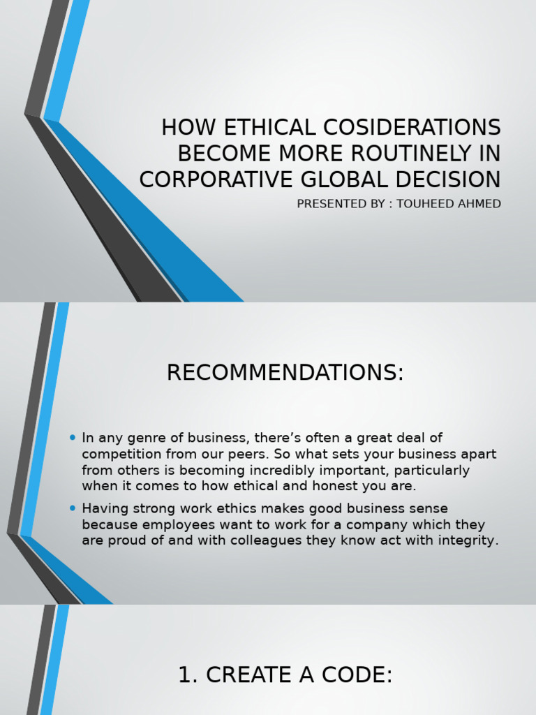 How Ethical Cosiderations Become More Routinely in Corporative | PDF ...