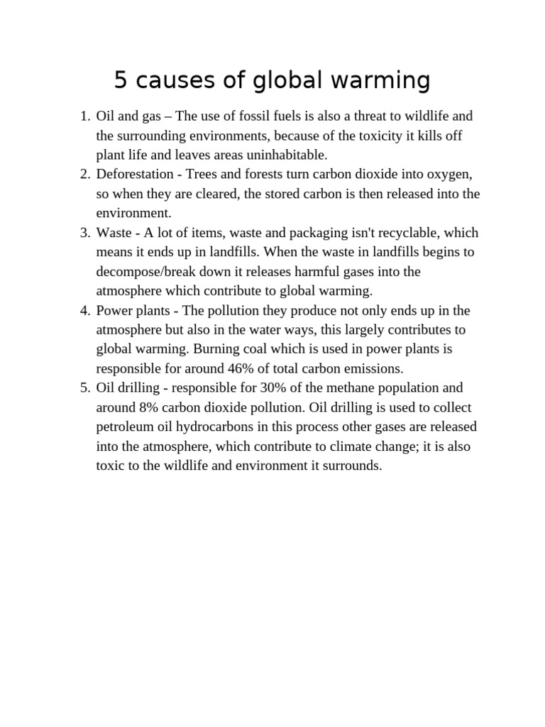 5 Causes of Global Warming Earth Sci | PDF | Climate Change ...