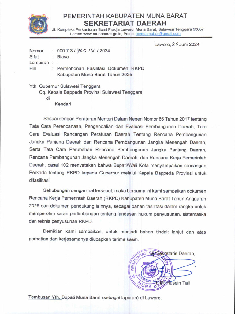 Surat Permohonan Fasilitasi Dokumen RKPD 2025 | PDF