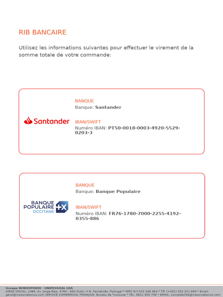 RIB et IBAN pour virements Santander | PDF