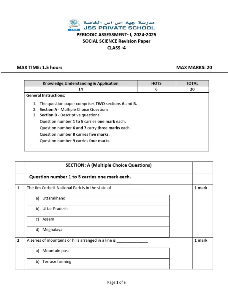 Grade 4 Pa1 Cbse Revision Paper Pdf Leopard Earth Sciences