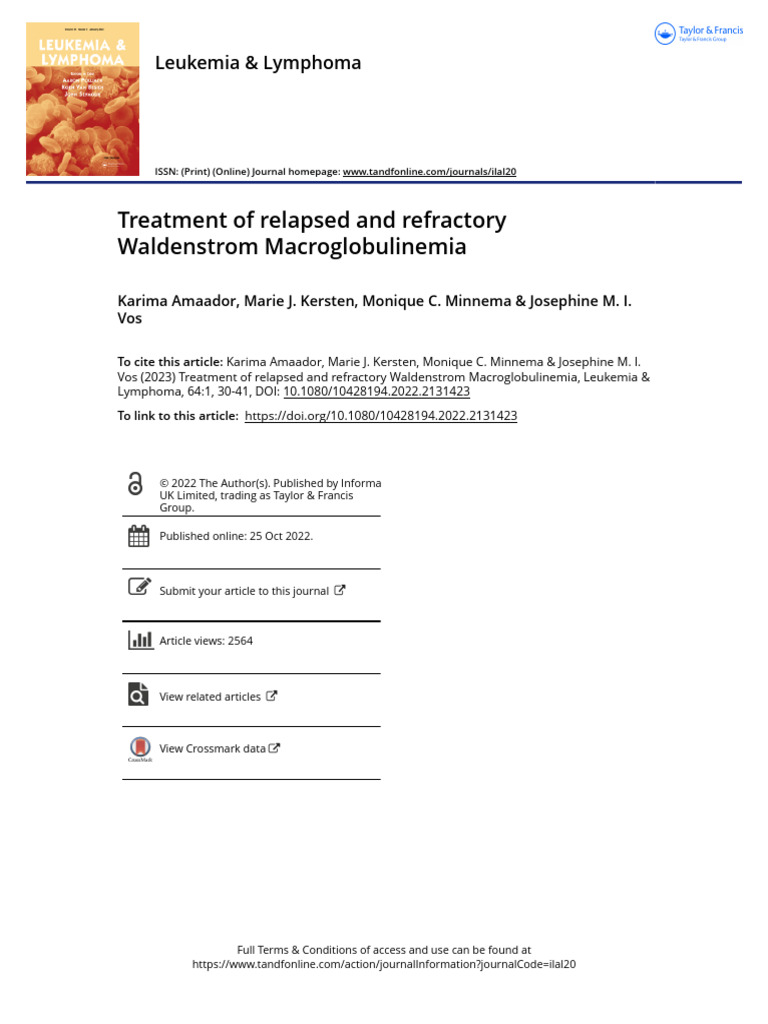 Treatment of Relapsed and Refractory Waldenstrom Macroglobulinemia ...
