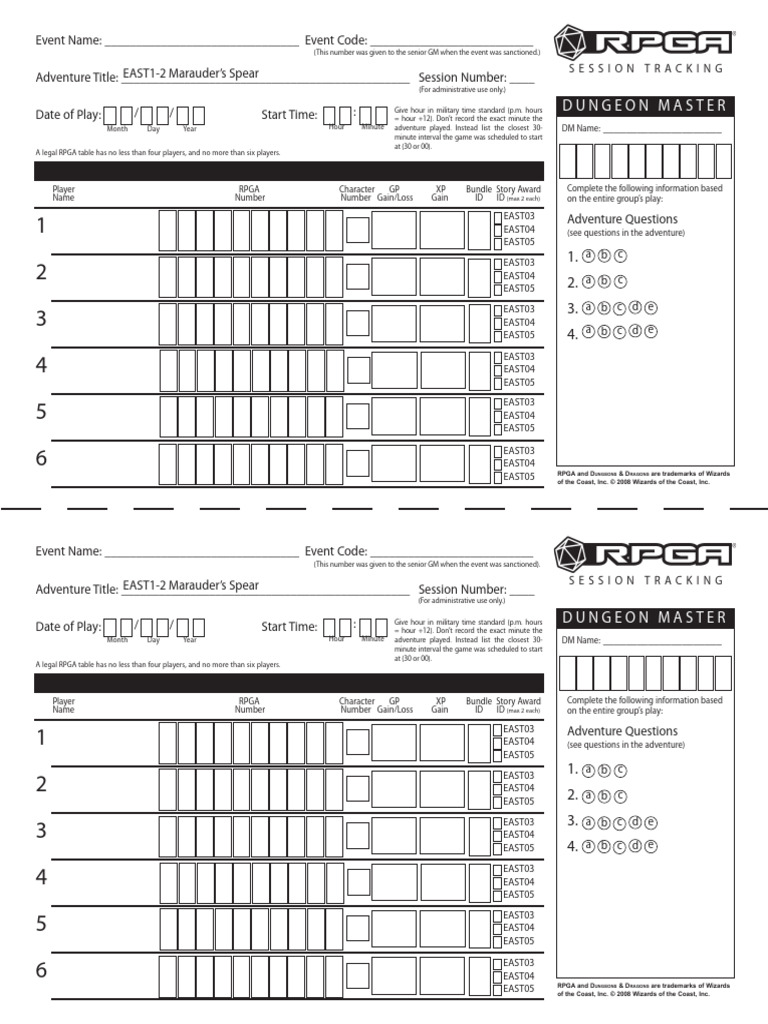 RPGA Session Tracking Template | PDF | Gaming | Role Playing