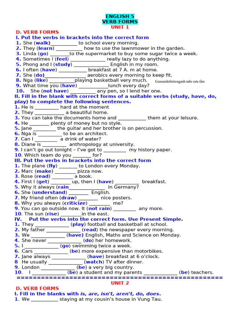 Verb Forms and Usage in English | PDF