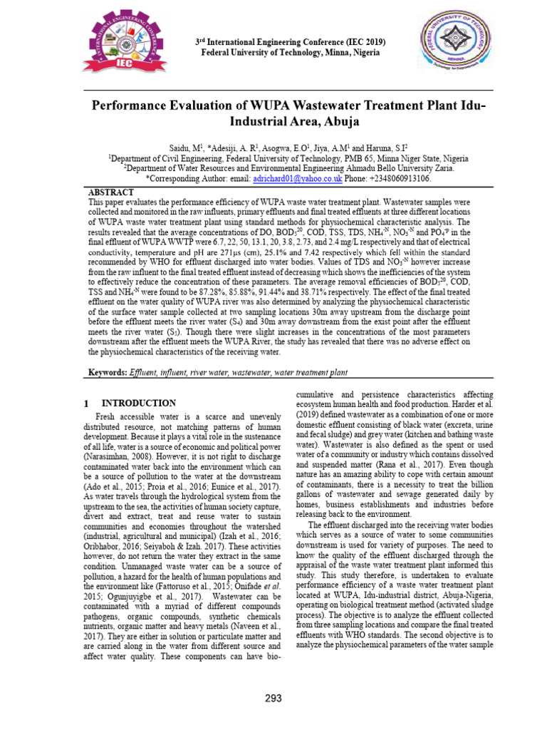 WUPA Wastewater Treatment Efficiency Analysis | PDF | Sewage Treatment ...